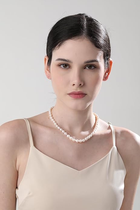Kikioo Freshwater Cultured Pearl Necklace for Women, 6MM-8MM Dainty Pearl Choker Necklace, Wedding Jewelry, Simple Beaded Pearl Necklace, Delicate Bridesmaid Jewelry Gifts