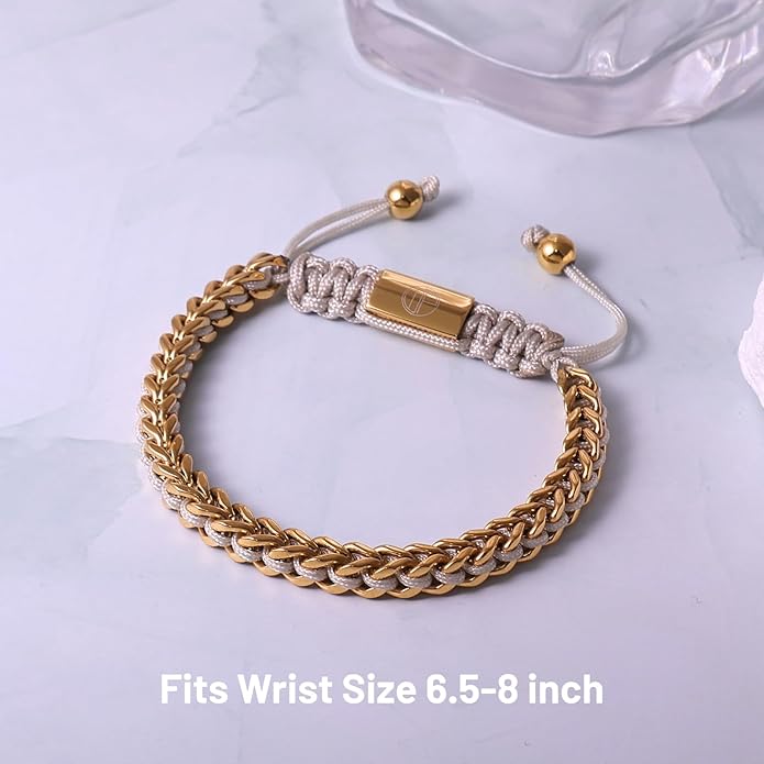 Gold-Plated Bracelets for Men 18K Gold Plated Franco Link Chain Stainless Steel Bracelet Adjustable Bracelet Mens Jewelry Birthday Gift