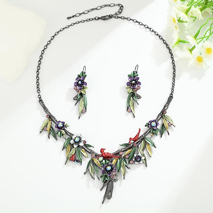 Vintage Chunky Statement Jewelry Set Retro Leaf Floral Geometric Bohemian Boho Bib Necklace Earring Set Fashion Costume Jewelry for Women Girls Wedding Party Prom Unique Gift