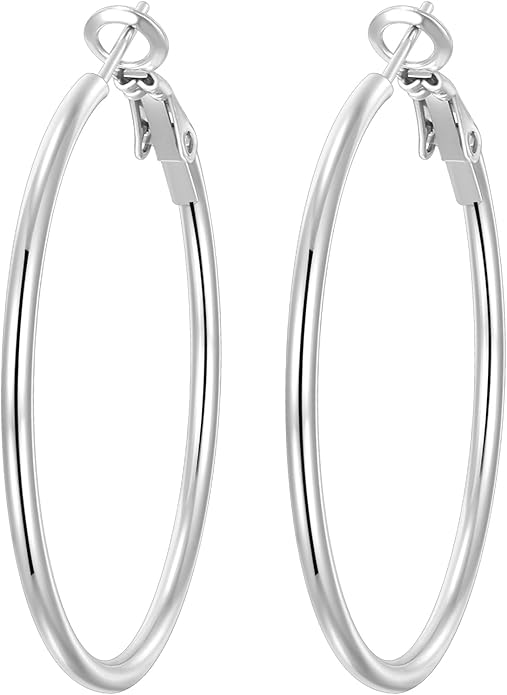 4 Pairs Silver Gold Hoop Earrings for Women | 14K Gold Plated Hoop Earrings Set Hypoallergenic Earring Lightweight Dangle Earrings Set