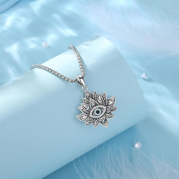 INFUSEU 925 Sterling Silver Italian Horn Evil Eye Necklace for Women Men Good Luck Protection Gifts