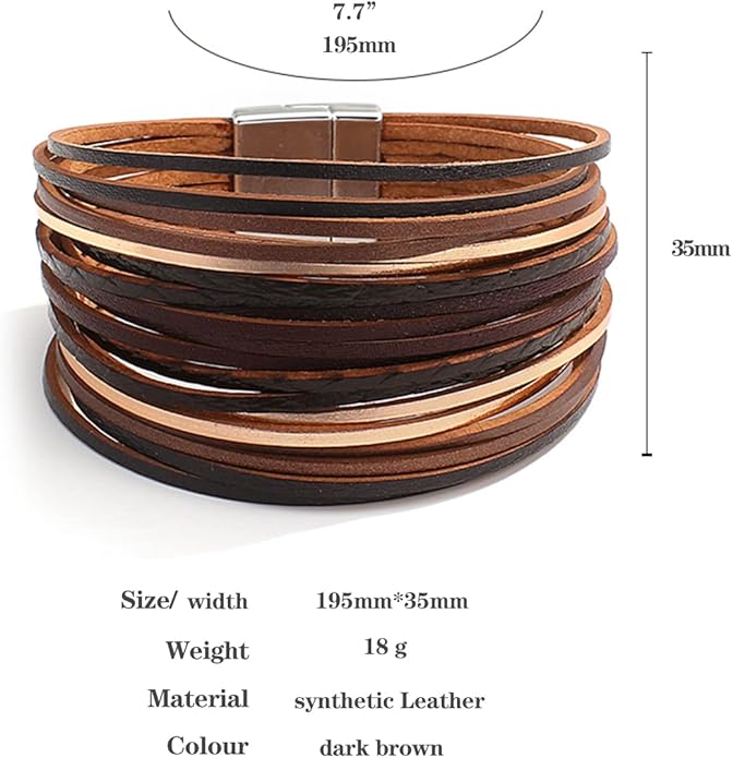 hotoo Handmade Layered Leather Bracelets Wrap for Women Stackable Chunky Colored Men Cuff Bracelet Wristband Bangle Gifts