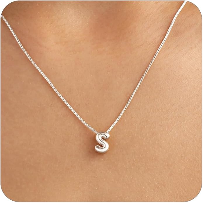 Bubble Gold Letter Necklace for Women, 14k Gold Plated Balloon Initial Necklace, Dainty Gold Necklace for Women, Personalized Bubble Pendant Name Necklace, Fashion Accessories Trendy Jewelry