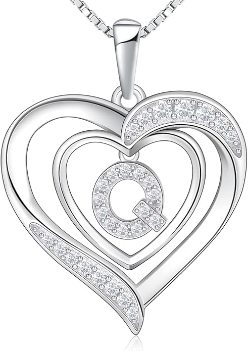 RIVIKO Heart Initial Necklace for Women, 925 Sterling Silver Letter Pendant,Personalized Charm Alphabet Jewelry Valentines Mother's Day Anniversary Christmas Birthday Gifts for Women Her Mom Wife