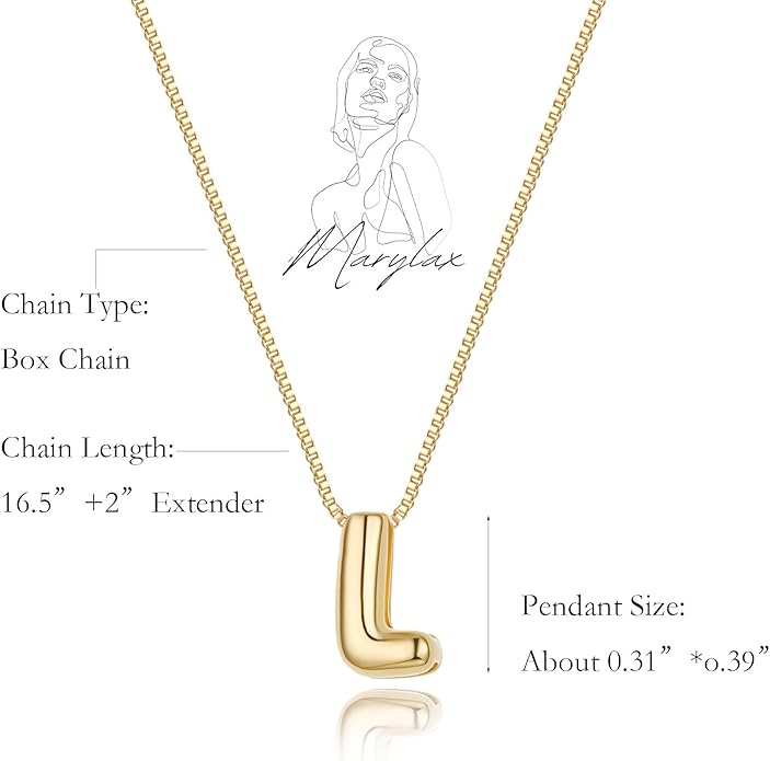 Bubble Gold Letter Necklace for Women, 14k Gold Plated Balloon Initial Necklace, Dainty Gold Necklace for Women, Personalized Bubble Pendant Name Necklace, Fashion Accessories Trendy Jewelry
