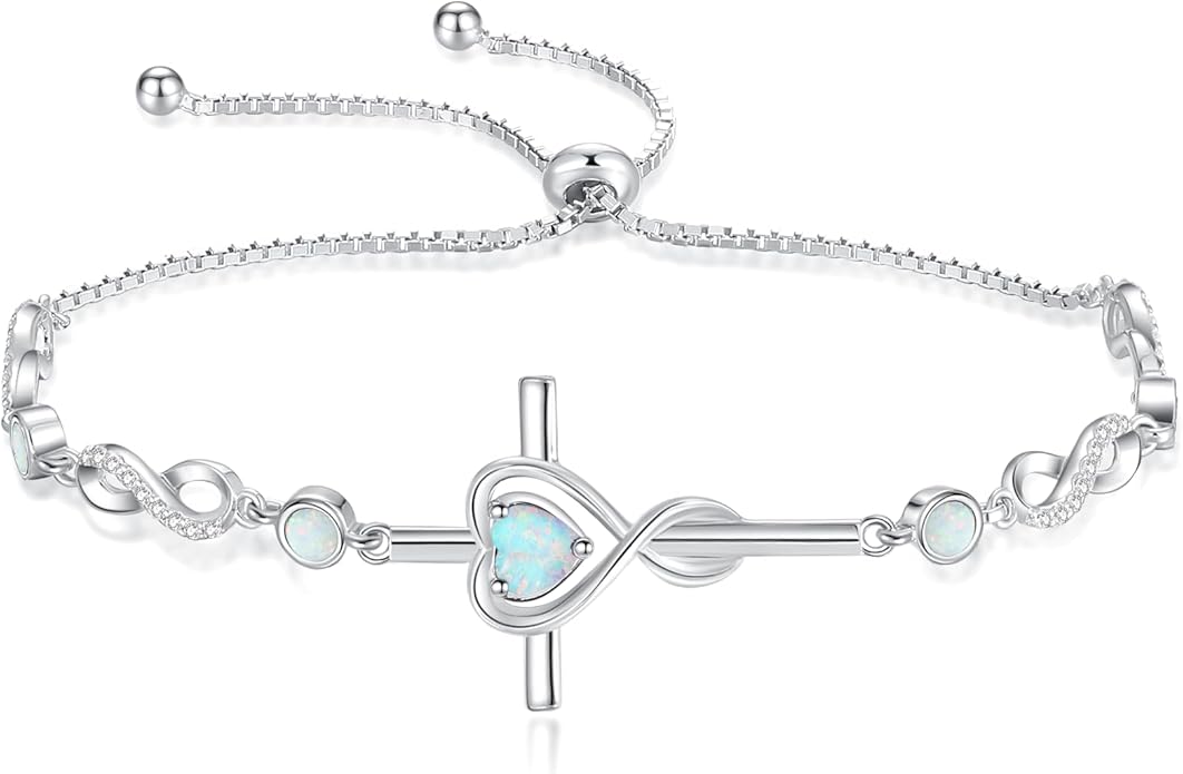 FANCIME Gift for Women Cross Bracelet 925 Sterling Silver Heart Birthstone Bracelet Fine Jewelry Birthday Gifts for Her Women