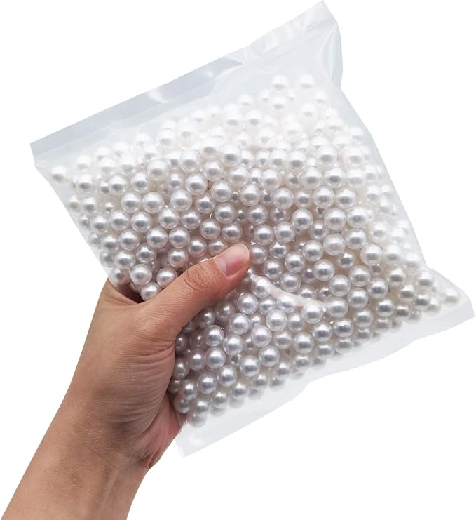INSPIRELLE 580pcs White Undrilled ABS Art Faux Pearls for Vase Fillers, 10mm No Hole Makeup Beads to Hold Brush Eyeliner, Imitation Round Pearl Beads for Table Scatter Home Wedding Decoration