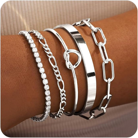 Gold Bracelets for Women Non Tarnish, 14K Gold Plated Chunky Cuff Bracelet Gold Bangles Bracelet for Women Trendy Tie Knot Cuban Rope Paperclip Beaded Bracelet Stack Jewelry Gifts