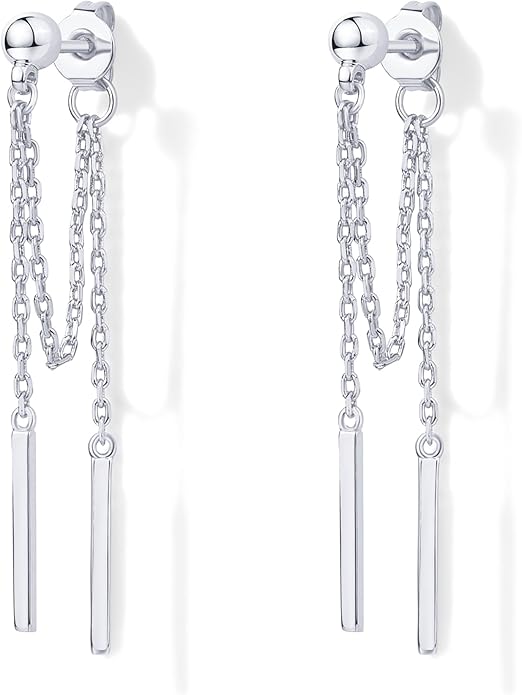 PAVOI 18K Gold Plated Sterling Silver Posts Drop Dangle Chain Earrings for Women | Dangling Chain Studs | Cubic Zirconia Ball Threader Earscapes Earrings