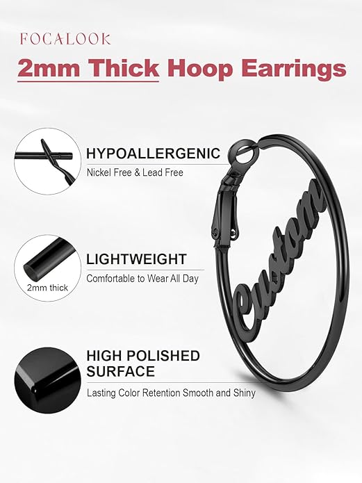 FOCALOOK 14K Gold Plated Lightweight Large Hoops| 2mm Thin Hoop Earrings for Women 30/40/50/70/100mm