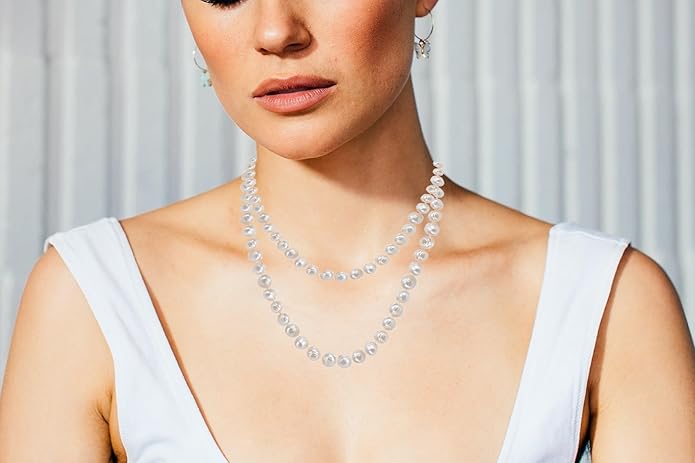 Savlano 7-8MM Cultured Freshwater Baroque Natural Pearl Bead Necklace- 36”-inch Long Single Strand Pearl Necklace, For Women Comes with Gift Box