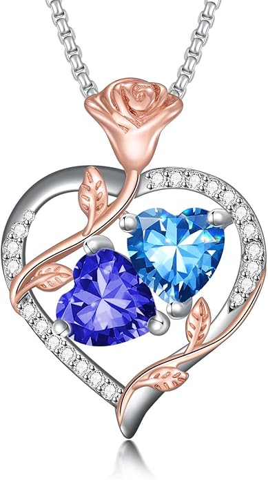 Christmas Gifts for Women Rose Heart Birthstone Pendant Necklace I Love You Forever Jewelry Valentine Mothers Day Birthday Gifts for Women Her Wife Girlfriend