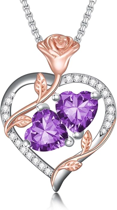 Christmas Gifts for Women Rose Heart Birthstone Pendant Necklace I Love You Forever Jewelry Valentine Mothers Day Birthday Gifts for Women Her Wife Girlfriend