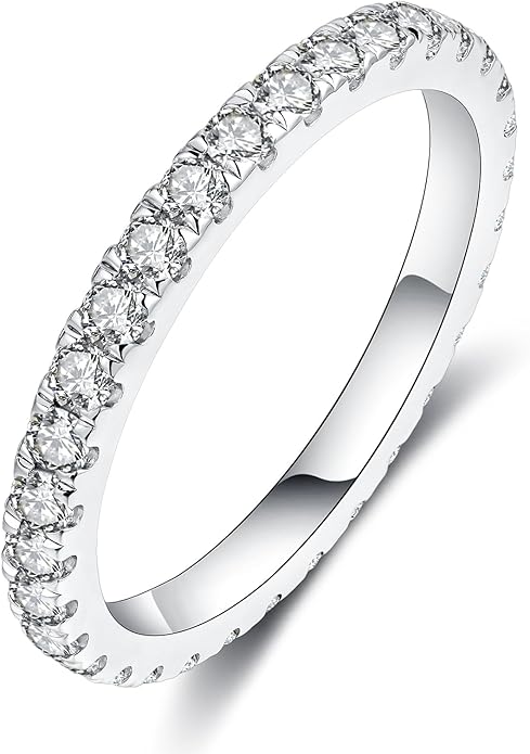 IMOLOVE Lab Grown Diamond Wedding Bands, 0.3-0.42 Carat, Eternity Rings in 18K White Gold & Sterling Silver Size 4-11