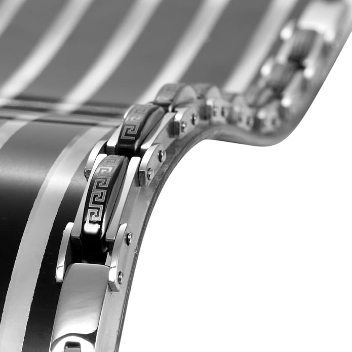 Urban Jewelry Stunning Stainless Steel Link Bracelet for Men Polished Link, Puzzle, Ceramic Style (Silver, Black)