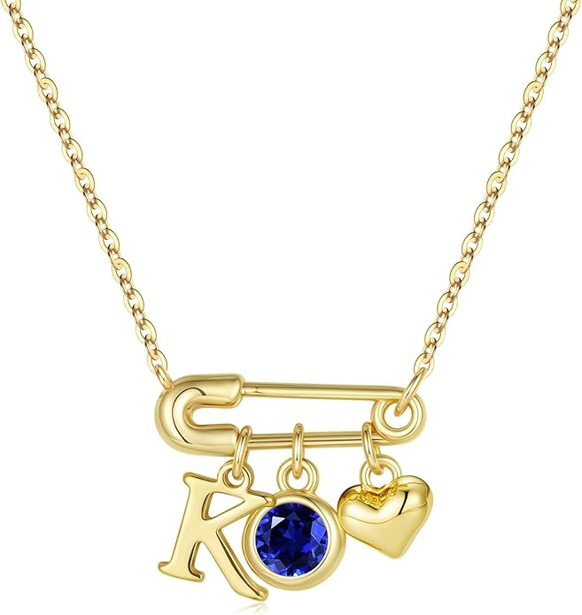 MONOOC Christmas Gifts for Women Girls - 14K-Gold-Plated Dainty Paperclip Heart Initial Necklace Birthstone Necklace Jewelry Birthday Gifts for Women Her Mom Friend Wife Sister