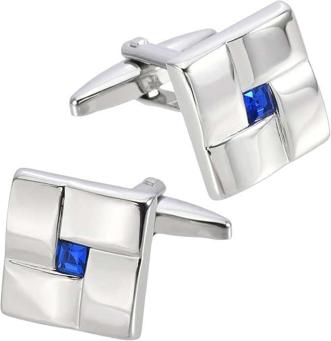 Jonwo Square Metal Silver Cufflinks with Blue Crystal for Men Lady In Gift Box Classic Men's Cuff Links Jewelry for Wedding Party Daily Office Business Events Tuxedo Dress