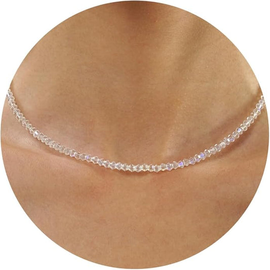 JSJOY Tiny Crystal Beaded Choker Necklaces for Women Colorful Beaded Necklace Dainty Choker Necklaces Simple Boho Jewelry Gifts for Teens Handmade Bead Necklaces Gifts