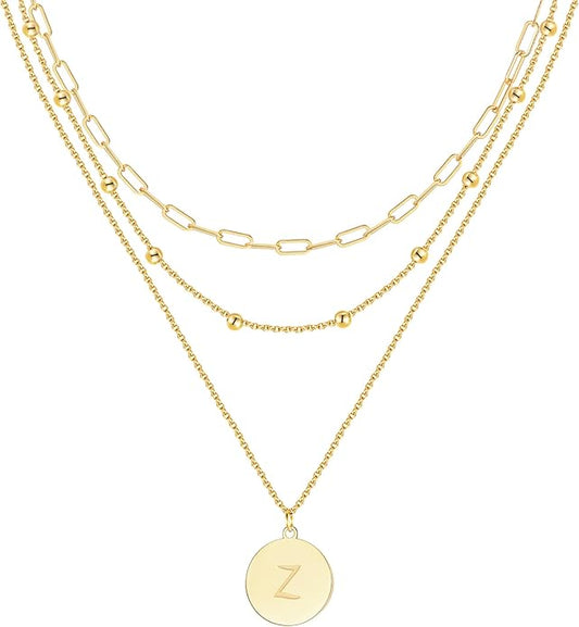 KSF Gold Layered Necklaces for Women Trendy - 18K Gold Plated Layered Choker Initial Letter Coin Pendants Necklace Stack Paperclip Chain Gold Jewelry Gifts Set Non Tarnish