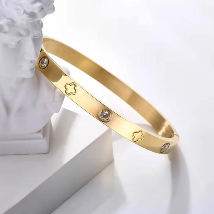 Gold Tone Bangle Bracelet for Women, Elegant Minimalist Hinged Bracelet, Refined Luxury Jewelry Gift for Her