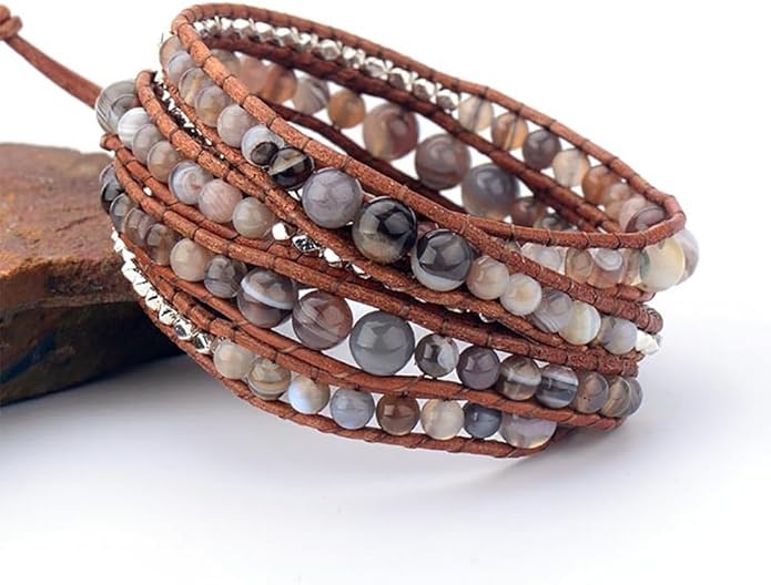 ZOSOJONA Boho Wrap Bead Bracelet for Women - Handmade Adjustable Natural Stone Beaded Bracelets Rope Yoga Healing Bracelet Bangle Hippie Jewelry