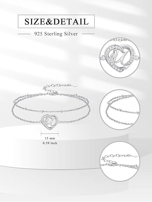 Dorunmo Initial Anklet 925 Sterling Silver Letter A-Z Layered Heart Anklet Beach Jewelry Birthday Gifts for Women