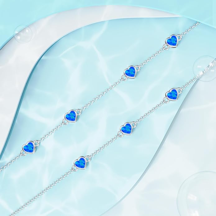 Dorunmo Heart Birthstone Anklet Bracelets for Women 925 Sterling Silver Birthday Jewelry Best Mother's Day for Women Wife