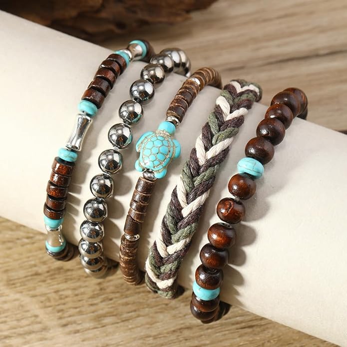 ONLYJUMP Bohemian Mix Bead Multi Layer Versatile Bracelets Set Boho Turquoise Stackable Beaded Strand Stretch Bangles Bracelets Statement Bangle Boho Jewelry Set