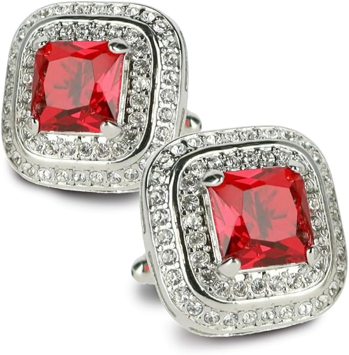 Vittorio Vico Square Colored Crystal Double Diamond Set Cufflinks