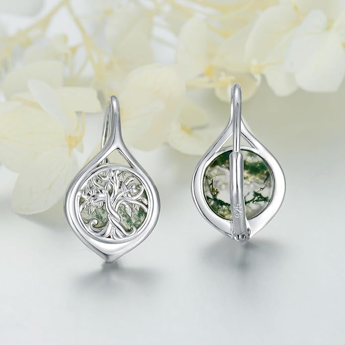 WINNICACA Leverback Earrings for Wonen 925 Sterling Silver Tree of Life Earrings Dangle Drop Turquoise Moonstone Moss Agate Heart Jewelry Gifts for Women Anniversary Birthday Christmas
