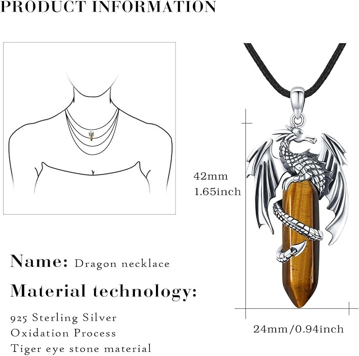 REDSUN 925 Sterling Silver Dragon Pendant Necklace Viking Dragon with Obsidian/Opal Protection Jewelry Gifts for Men Women Her Him Birthday Valentines Day Gifts