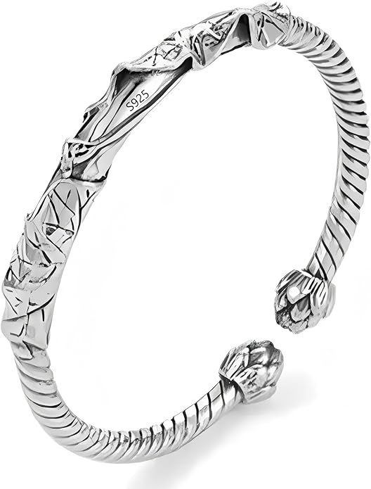 Kim Carrey S925 Sterling Silver Bracelet, Open Bangle Cuff Design, Men's Stacked Bracelets Gift Jewelry for My Man