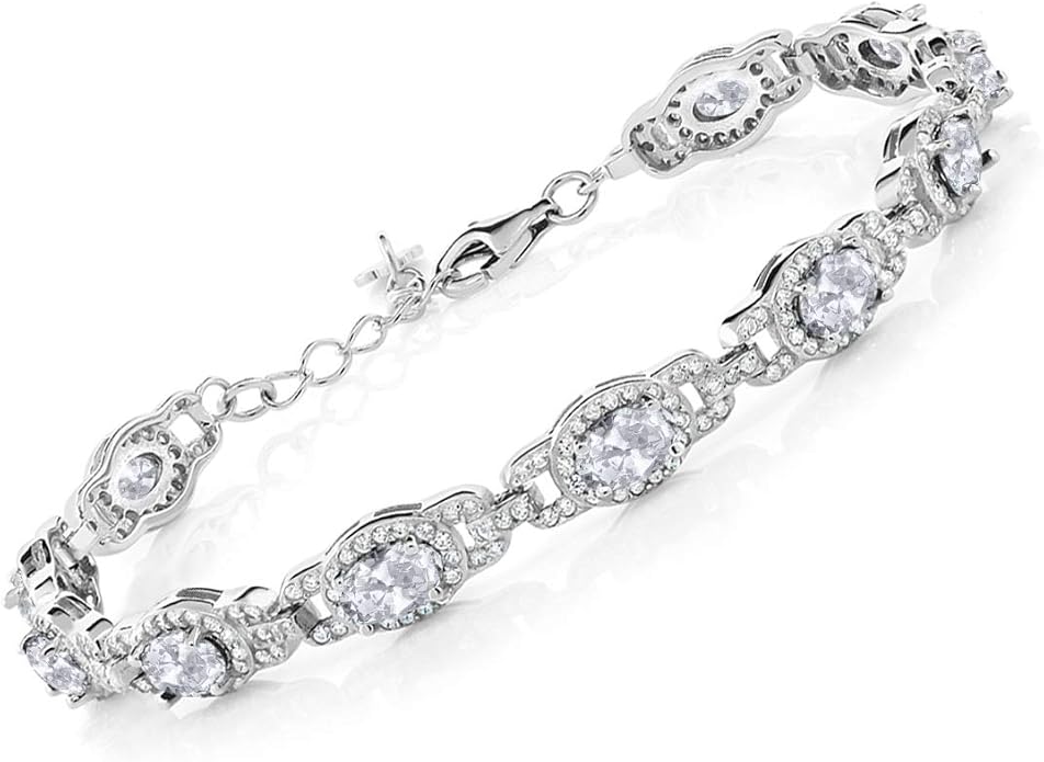 Gem Stone King 7-14 Cttw Oval Gemstone Birthstone Tennis Bracelet For Women | 925 Sterling Silver | Oval 6X4MM | 7 Inch With 1 Inch Extender | Fine Jewelry Gifts for Her Mom Women Wife