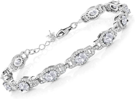 Gem Stone King 7-14 Cttw Oval Gemstone Birthstone Tennis Bracelet For Women | 925 Sterling Silver | Oval 6X4MM | 7 Inch With 1 Inch Extender | Fine Jewelry Gifts for Her Mom Women Wife