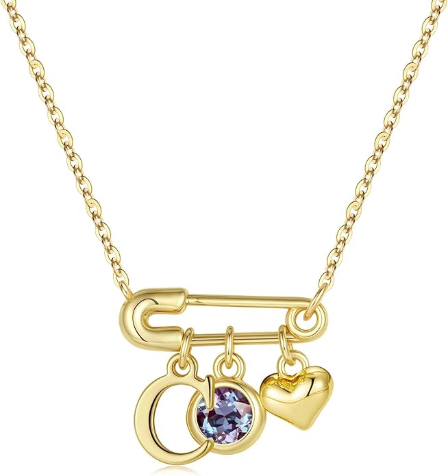 MONOOC Christmas Gifts for Women Girls - 14K-Gold-Plated Dainty Paperclip Heart Initial Necklace Birthstone Necklace Jewelry Birthday Gifts for Women Her Mom Friend Wife Sister