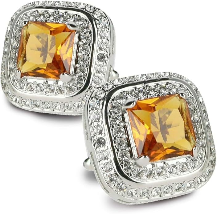 Vittorio Vico Square Colored Crystal Double Diamond Set Cufflinks