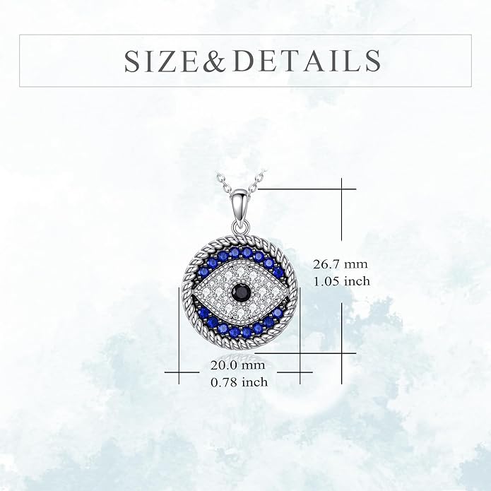 YFN Evil Eye Pendant Necklace for Women 925 Sterling Silver Greek Protection Jewelry with Blue Sapphire and Black Cz Amulet Gift