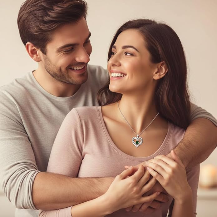 Birthstone Heart Necklace for Women Wife Girlfriend Mom Daughter Gifts S925 Silver Jewelry For Anniversary Rose Gold Gifts For Birthday Christmas Mothers Valentines Day