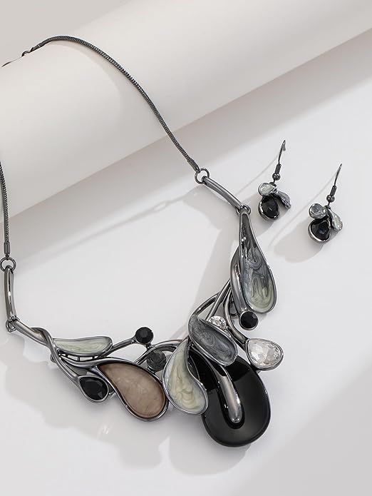 Chunky Statement Jewelry Set Vintage Retro Leaf Flower Floral Geometric Bohemian Boho Bib Necklace Earring Set Fashion Costume Jewelry for Women Girls Wedding Party Prom Unique Gift