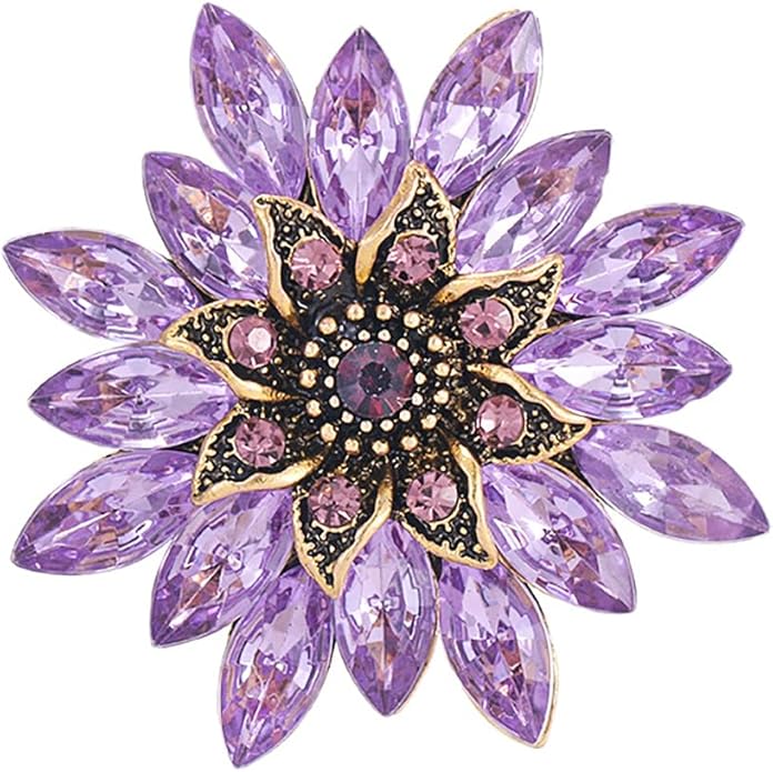 Sparkling Rhinestone Flower Brooch Pin Fashion Crystal Sunflower Brooch Floral Lapel Pins Red/Green/Purple/Pink Crystal CZ Broochs Large Flower Pin Clothes Hat Bag Dress Broochs Wedding Bridal Jewelry for Women