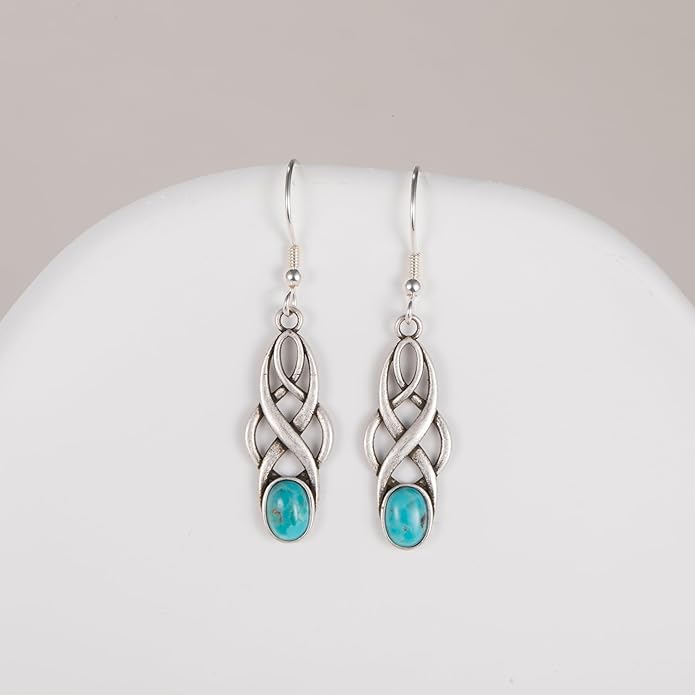 Turquoise Earrings Sterling Silver Lightweight Celtic Dangle Earrings Celtic Jewelry for Women