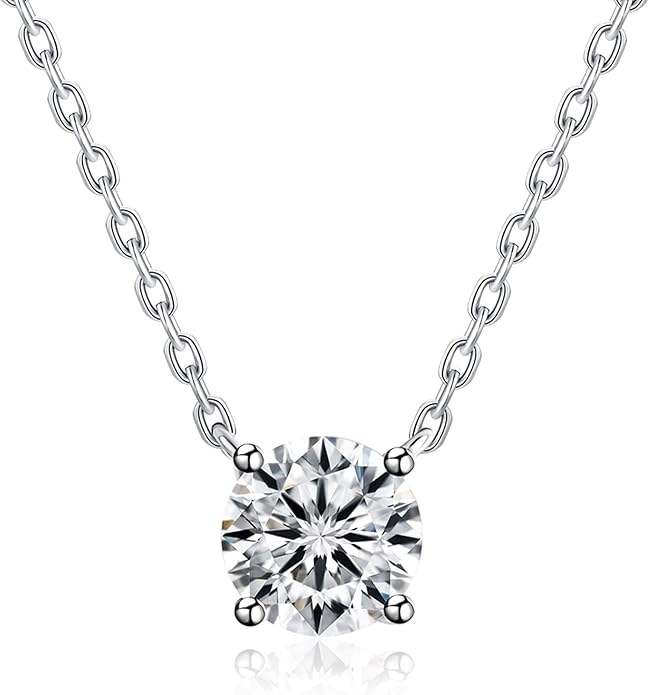 IMOLOVE Moissanite Solitaire Pendant Necklaces for Women Sterling Silver with 18K White Gold Plated 1-3 Carat D Color VVS1 Clarity Mossanite Jewelry for Women