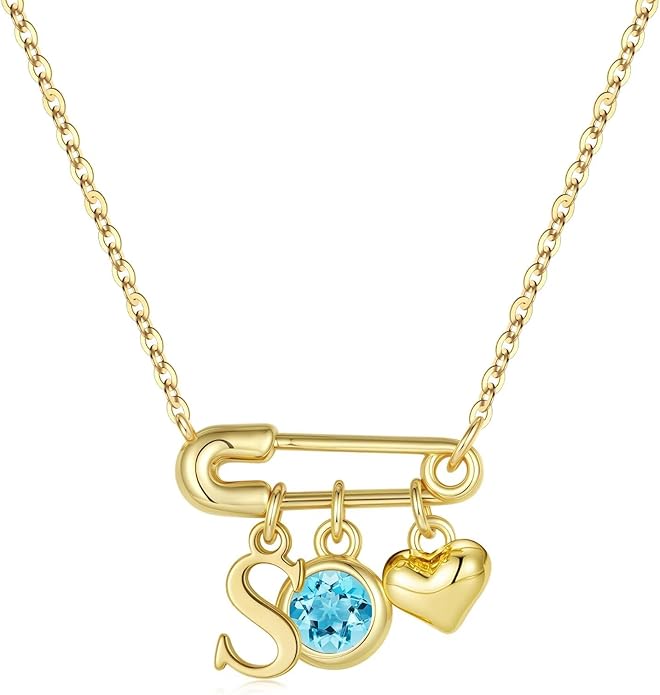 MONOOC Christmas Gifts for Women Girls - 14K-Gold-Plated Dainty Paperclip Heart Initial Necklace Birthstone Necklace Jewelry Birthday Gifts for Women Her Mom Friend Wife Sister