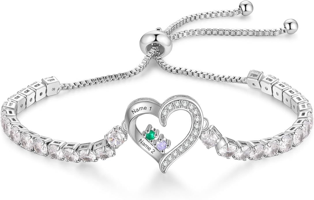 Personalized Name Birthstone Bracelet for Women, Mothers Bracelet with Birthstones, Mothers Day, Christmas, Birthday Gift for Mom Grandma Wife