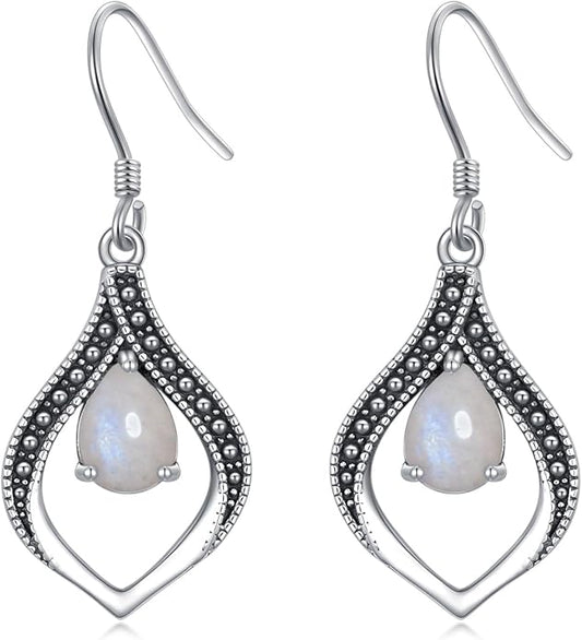 Vintage Genuine Gemstone Earrings for Women Dangling 925 Sterling Silver Western Native American Style Jewelry for Wife Mother