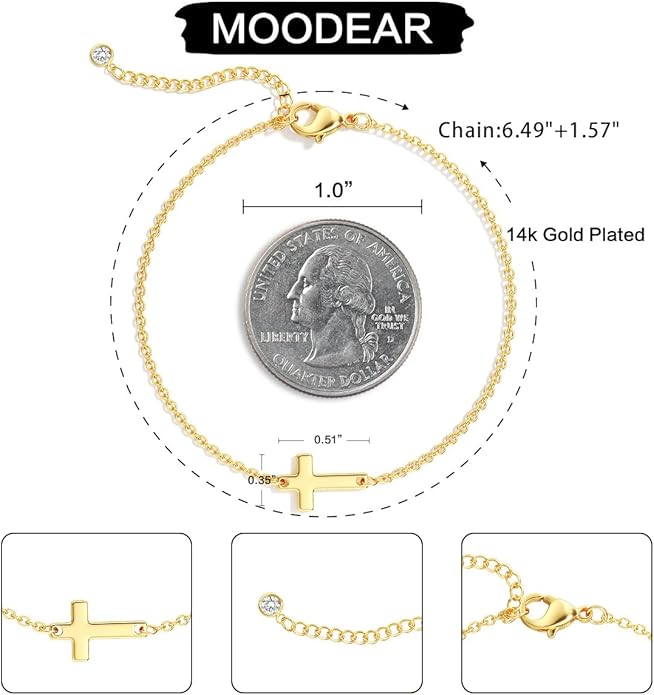 Moodear Christmas Gifts Sotcking Stuffers, Dainty 925 Sterling Silver/14k Gold Plated CZ Cross Bracelet Layered Snake Pearl Chain Knot Bracelets for Women Trendy Religious Christian Jewelry