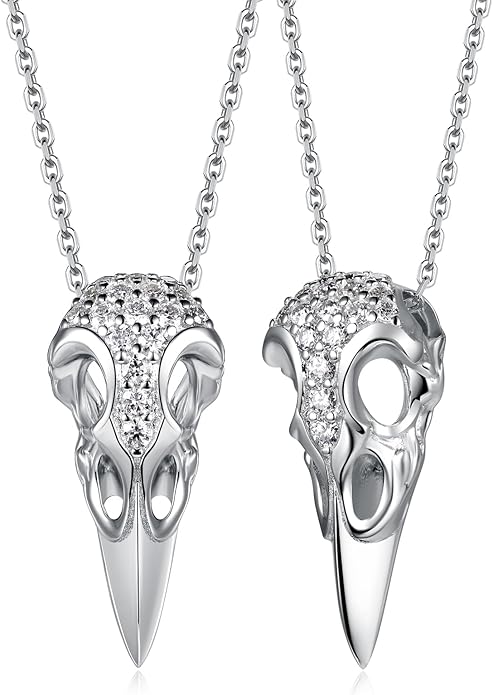 CYW Moissanite Skull Cross/Spider/Raven Necklace for Men Women, Intriguing Design, Really Authentic Solid 925 Sterling Silver with Rhodium Finish, 16"/18"/20" Adjustable, Halloween Jewelry