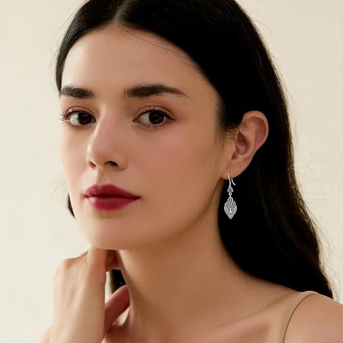 Vintage Floral Filigree Marquise Cut Gemstone Drop Earrings, 925 Sterling Silver Antique Dangle Earrings, Boho Jewelry Gift for Women