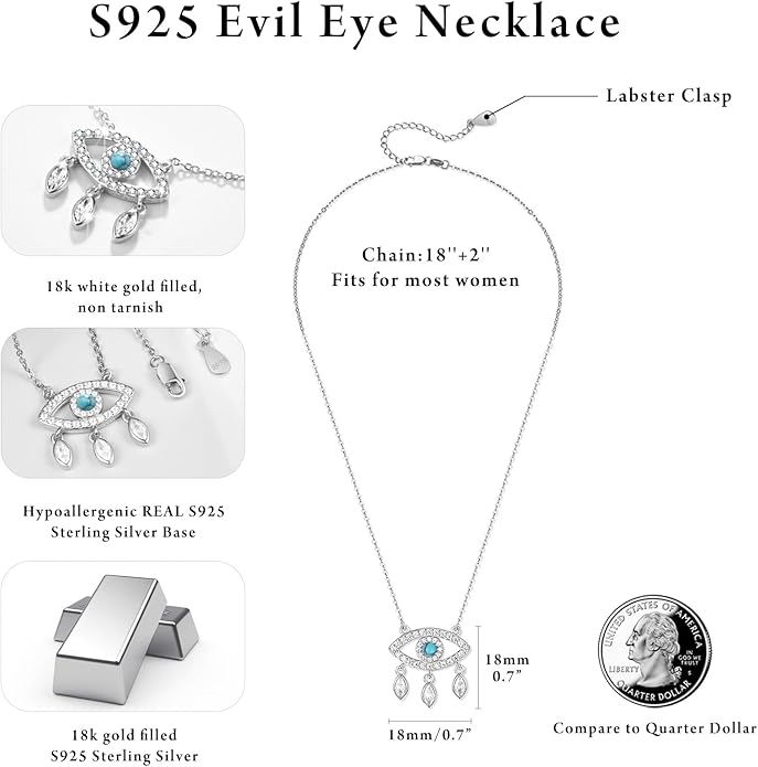 AENEAS Evil Eye Necklace for Women 925 Sterling Silver Necklace Ojo Turco Trendy Jewelry Gifts for Women Wife