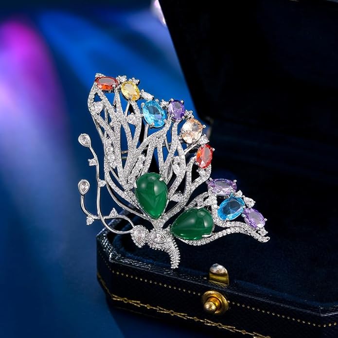 14K Gold Luxury Butterfly Brooch Sparkling Moissanite Accents & Enamel Painted Details, Retro Chic for Cheongsam, Coats & Formal Attire